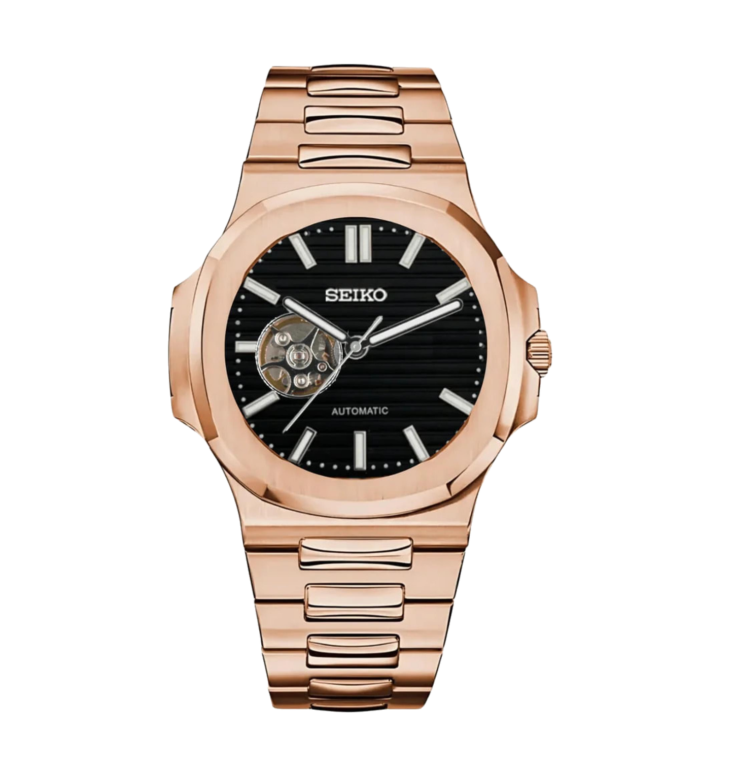 S-Nautilus (Open Heart) Rose Gold Black
