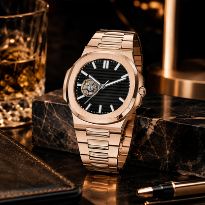 S-Nautilus (Open Heart) Rose Gold Black
