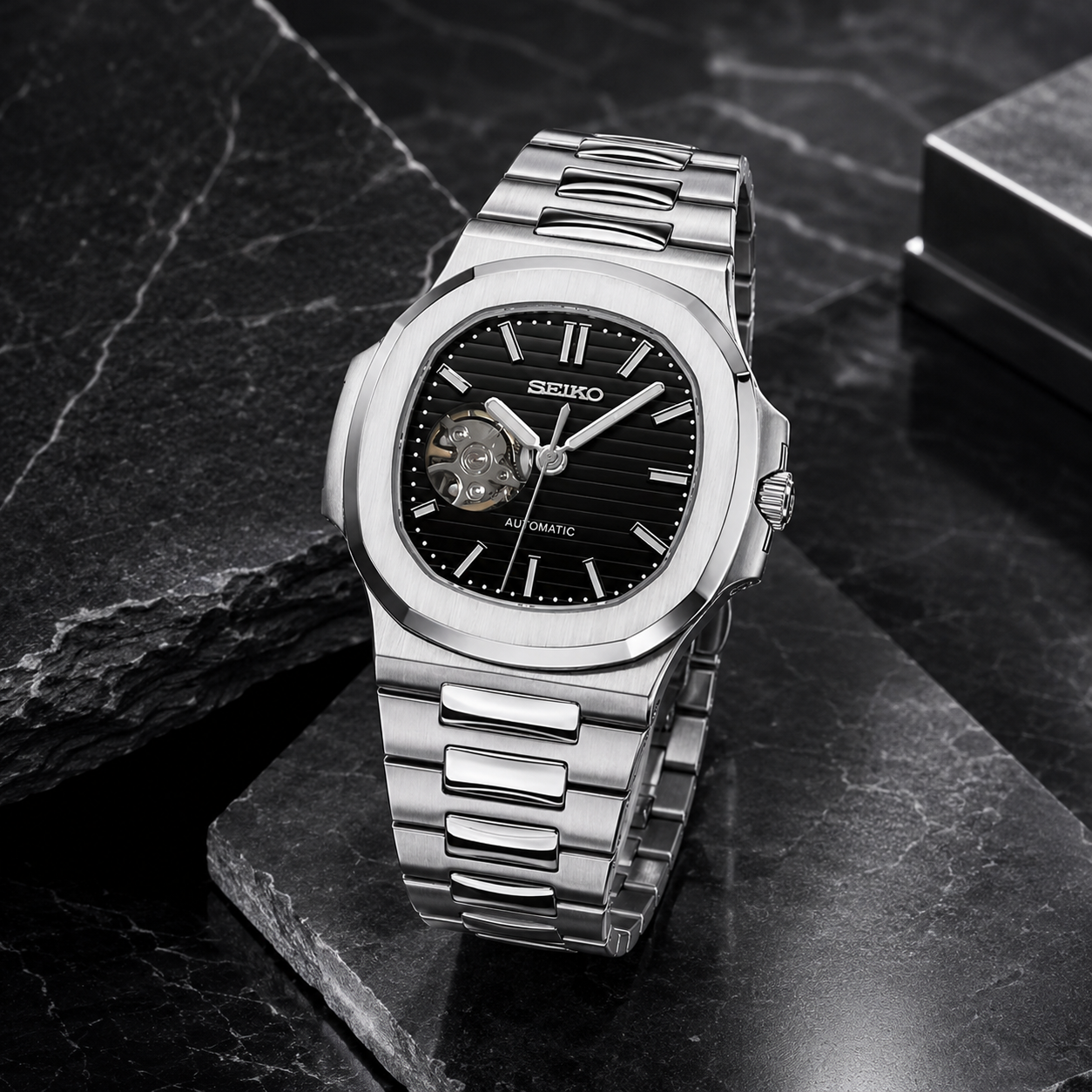 S-Nautilus (Open Heart) Silver Black