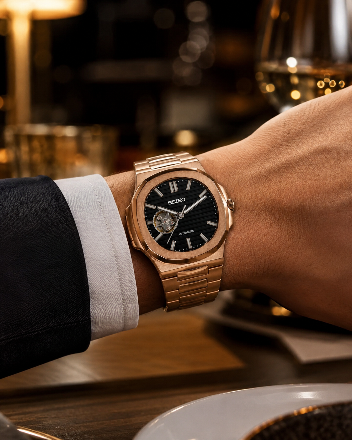 S-Nautilus (Open Heart) Rose Gold Black